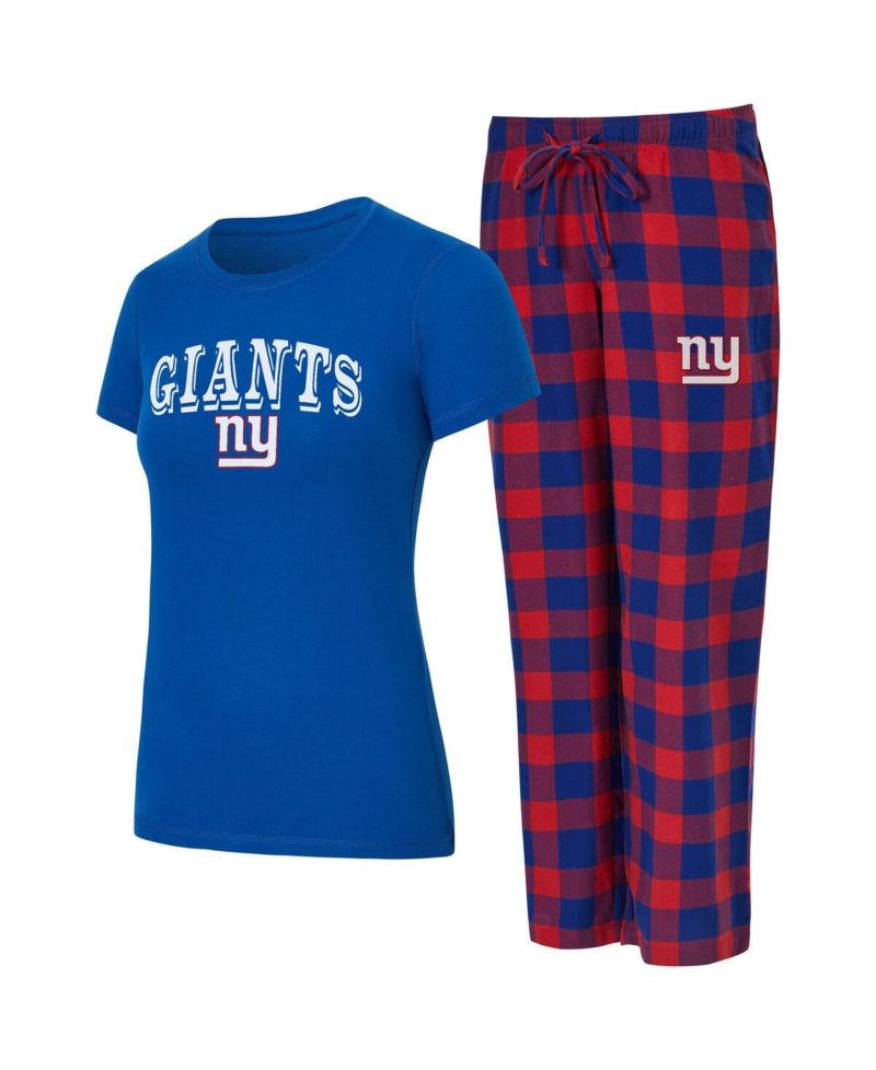 Women's 2-Piece Royal/Red New York Giants Avondale T-Shirt and Pants Flannel Pajama Set