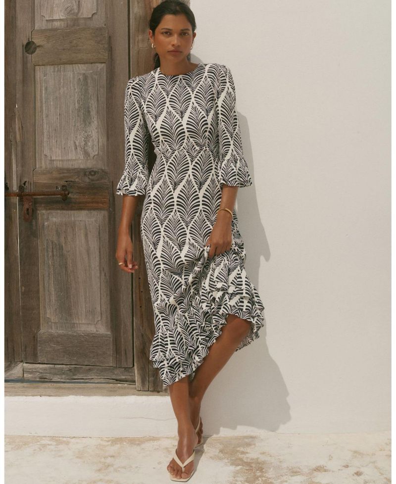 Women's Printed Tiered-Ruffle Rayon Midi Dress