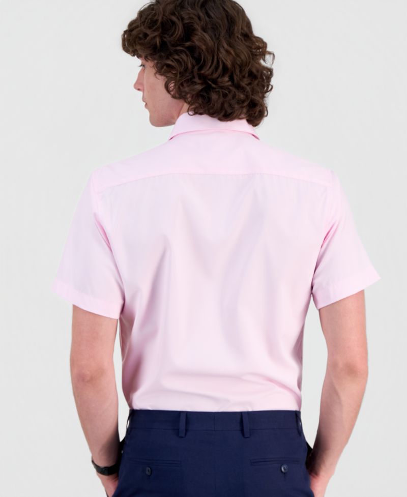 Men's Slim-Fit Four-Way Stretch Solid Short-Sleeve Dress Shirt