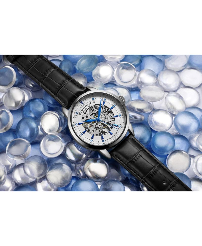 Men’s Automatic Skeleton Watch 44mm Leather Strap