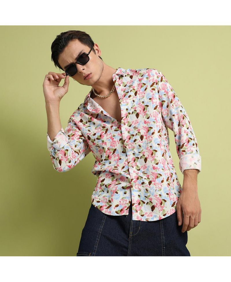 Men's Blue & Pink Leaf Strokes Shirt