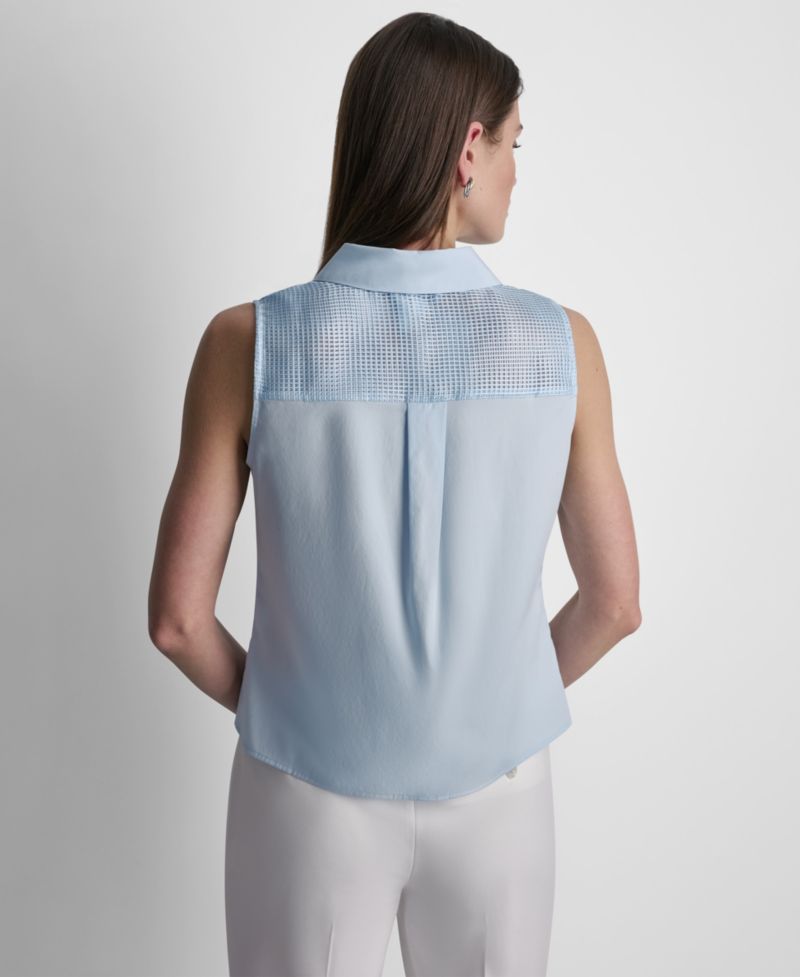 Women's Sleeveless Poplin Button-Front Top