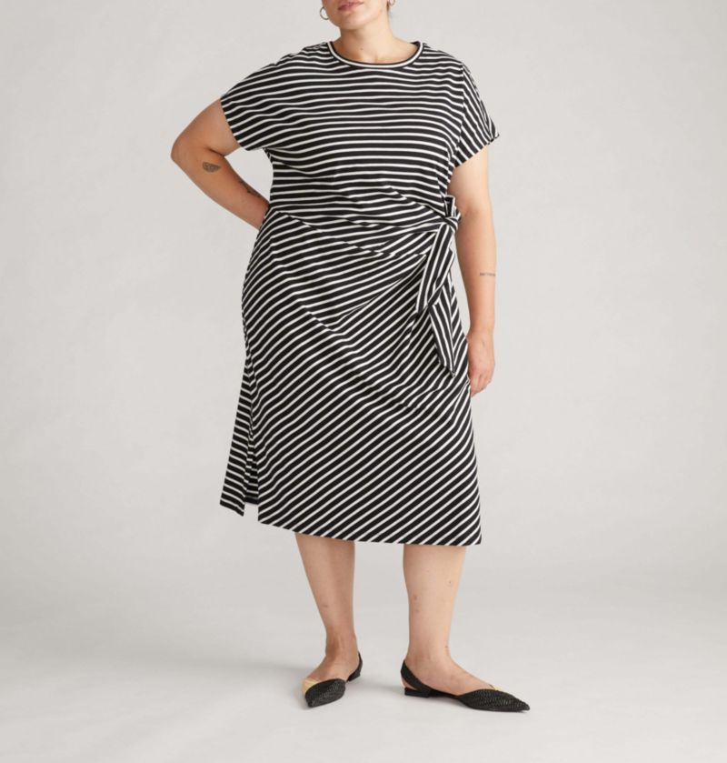 Plus Size Crescent Breton Stripe Knot Dress