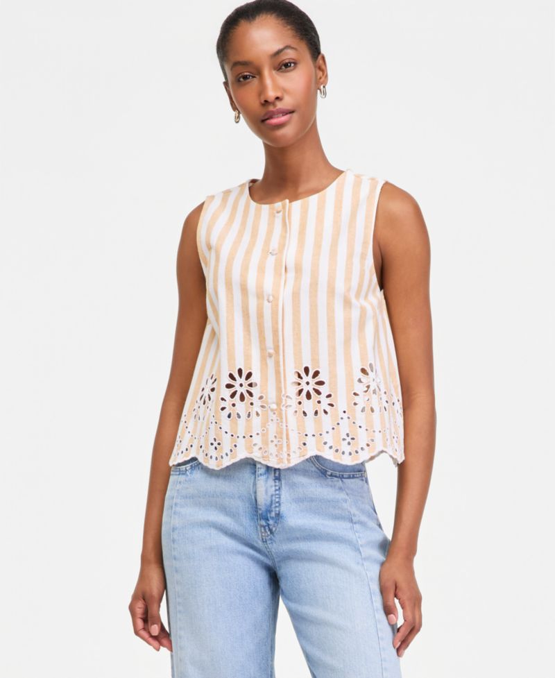 Women's Verano Stripe Linen-Blend Eyelet Vest