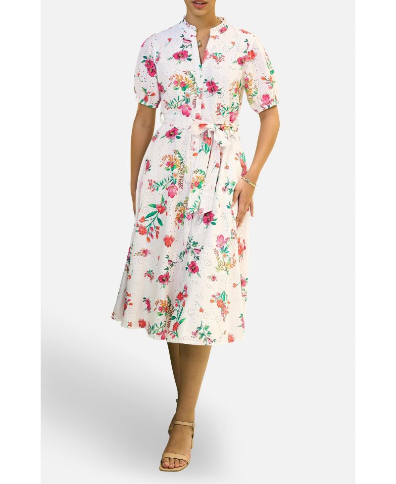 Women's Broderie Anglaise Midi Shirt Dress