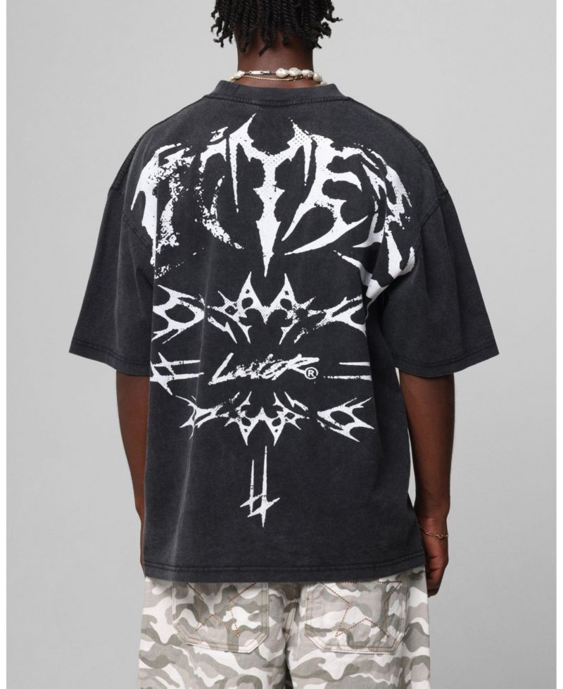Men's Metal Stacked Vintage Graphic Oversized Dropped-Shoulder T-Shirt
