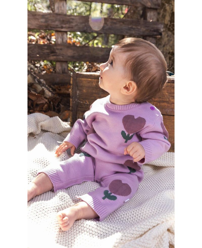 Baby Girl 3M TO 24M Knitted Intarsia Romper Lilac