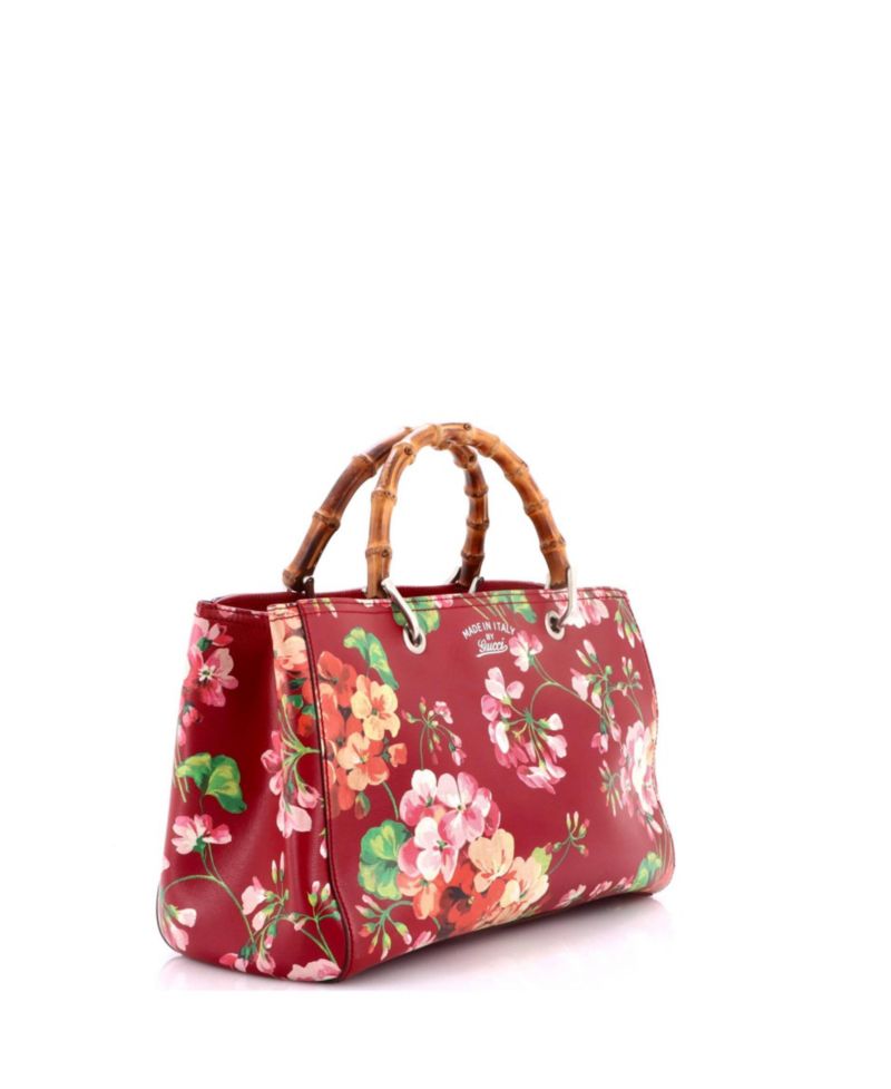 Medium Bamboo Shopper Tote Blooms Print Leather