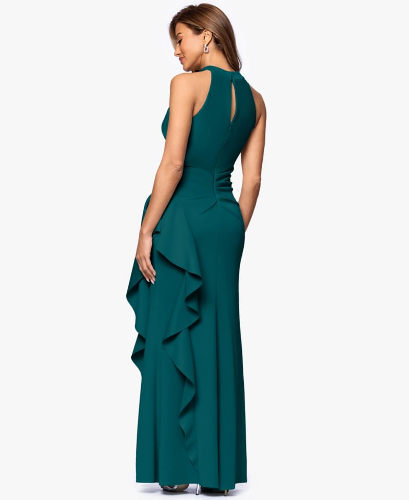 Petite Ruffled Halter Gown