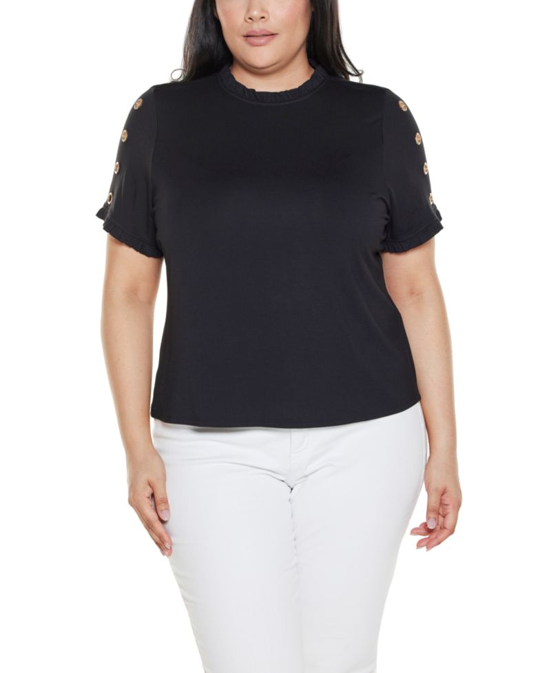 Plus Size Ruffle-Trim Grommet Knit Top