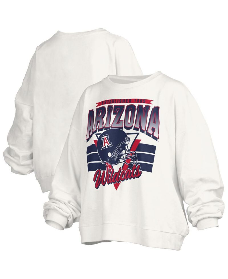 Women's White Arizona Wildcats Oversized Janice Retro Waist-Length Pullover Sweatshirt