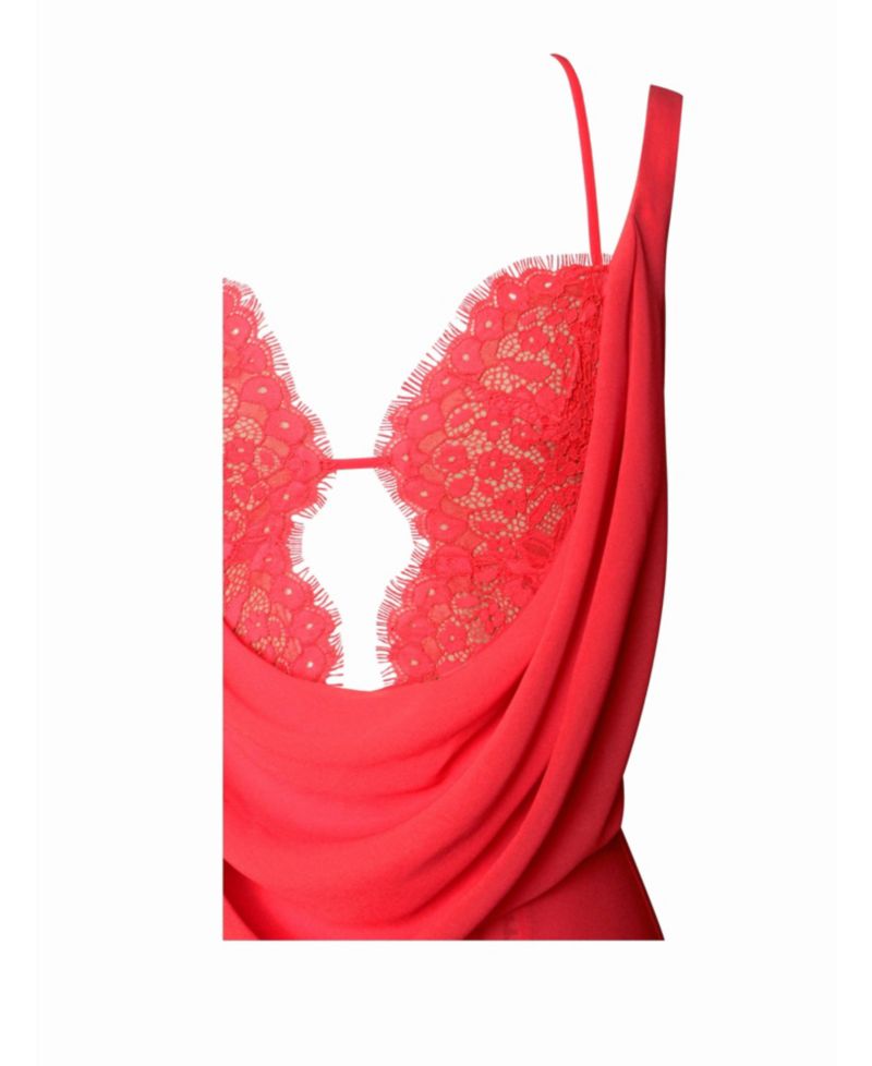 Women's Ulanda Red Chiffon Lace Backless Maxi Train Dress