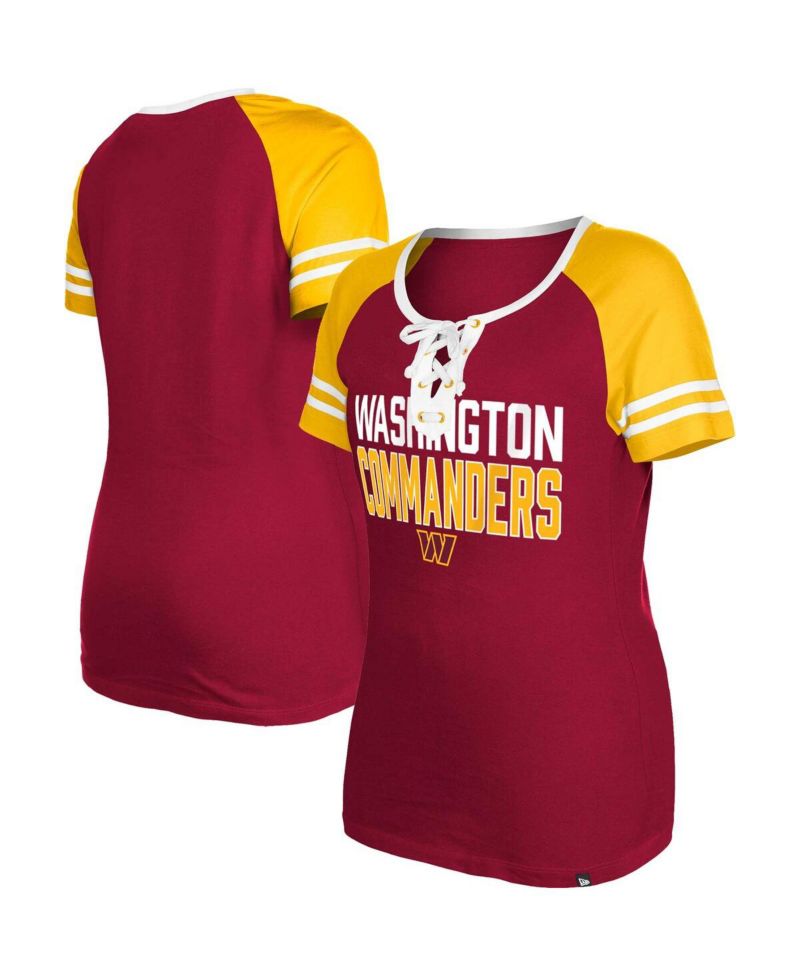 Women's Burgundy Washington Commanders Raglan Lace-Up T-shirt