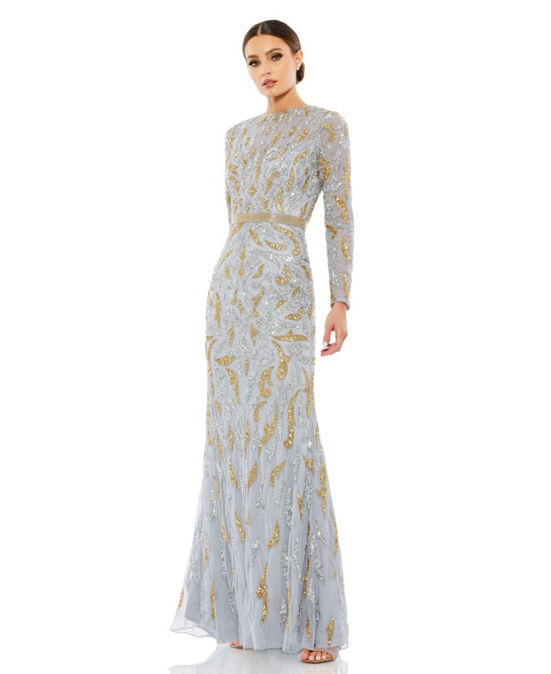 Women's Beaded Long Sleeve Evening Gown