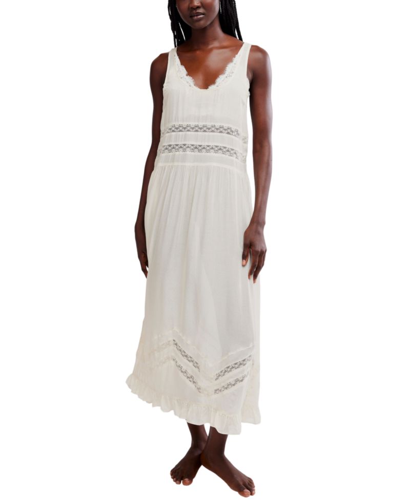 Women's Scoop Neck Voile & Lace Midi Dress