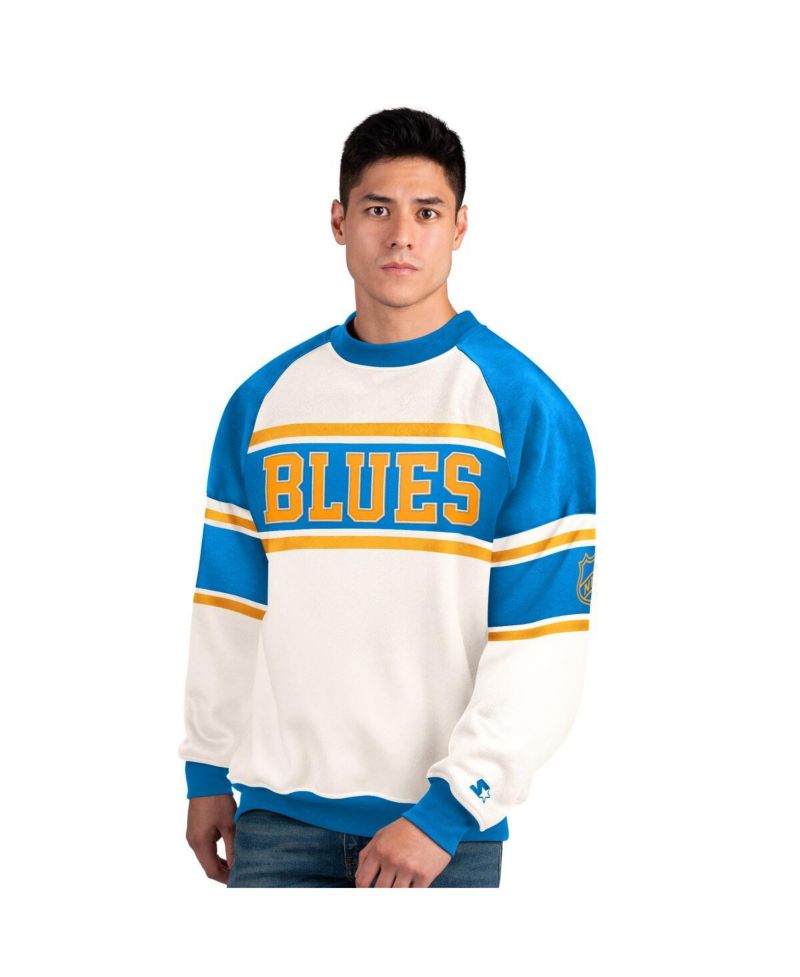Men's White St. Louis Blues Defense Fleece Crewneck Sweatshirt