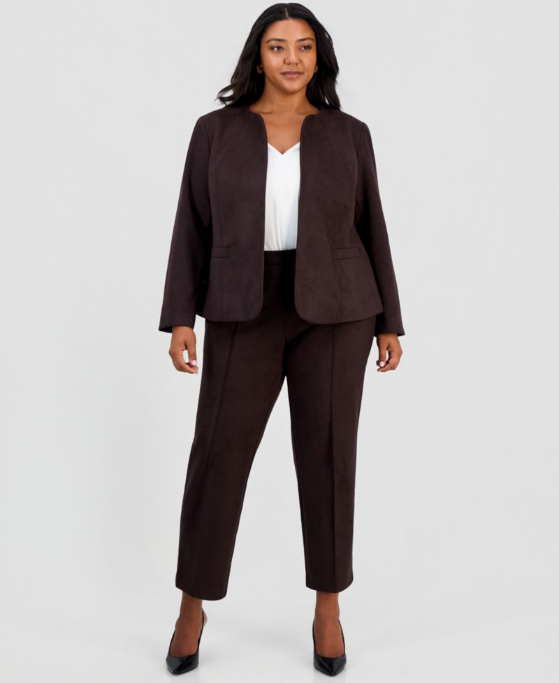 Plus Size Scuba Suede Open-Front Blazer
