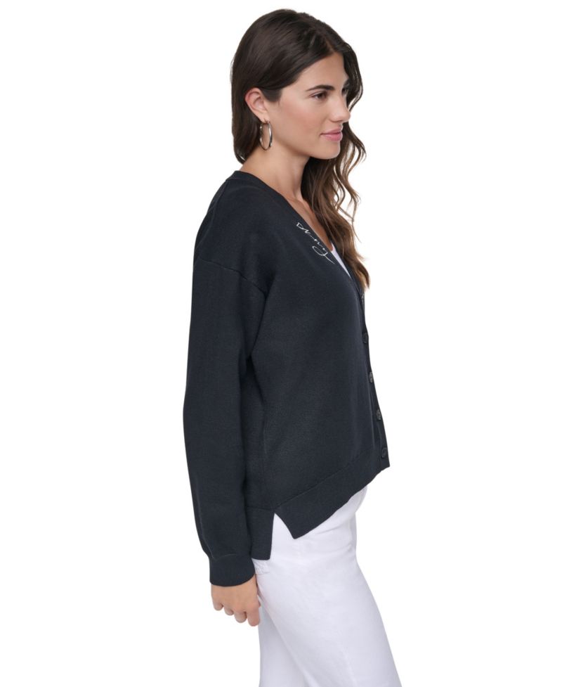 Women's Heart Brush Stroke Button-Front V-Neck Cardigan Sweater