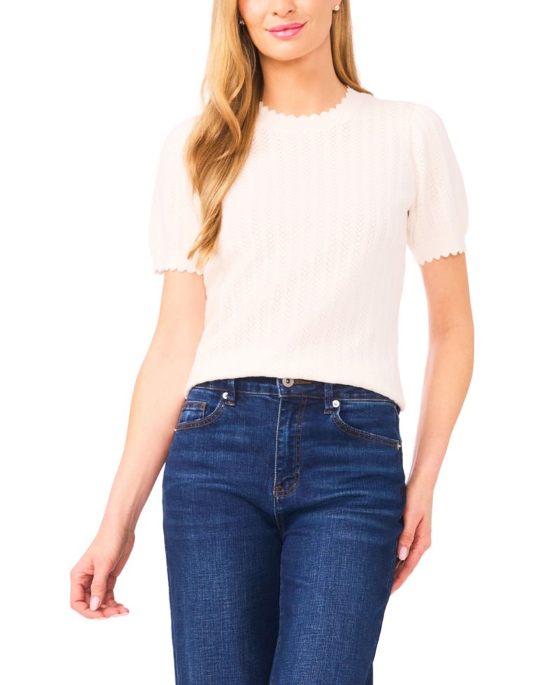 Women's Crew Neck Pointelle Sweater