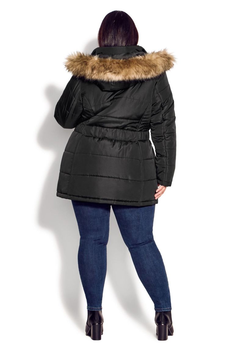 Women's Plus Size Belted Hood Puffer Coat