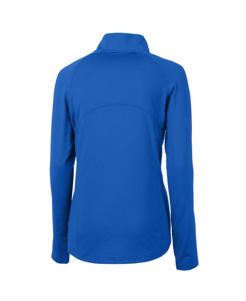 Women's Royal New England Patriots Throwback Logo Adapt Eco Knit Stretch Half-Zip Pullover Top
