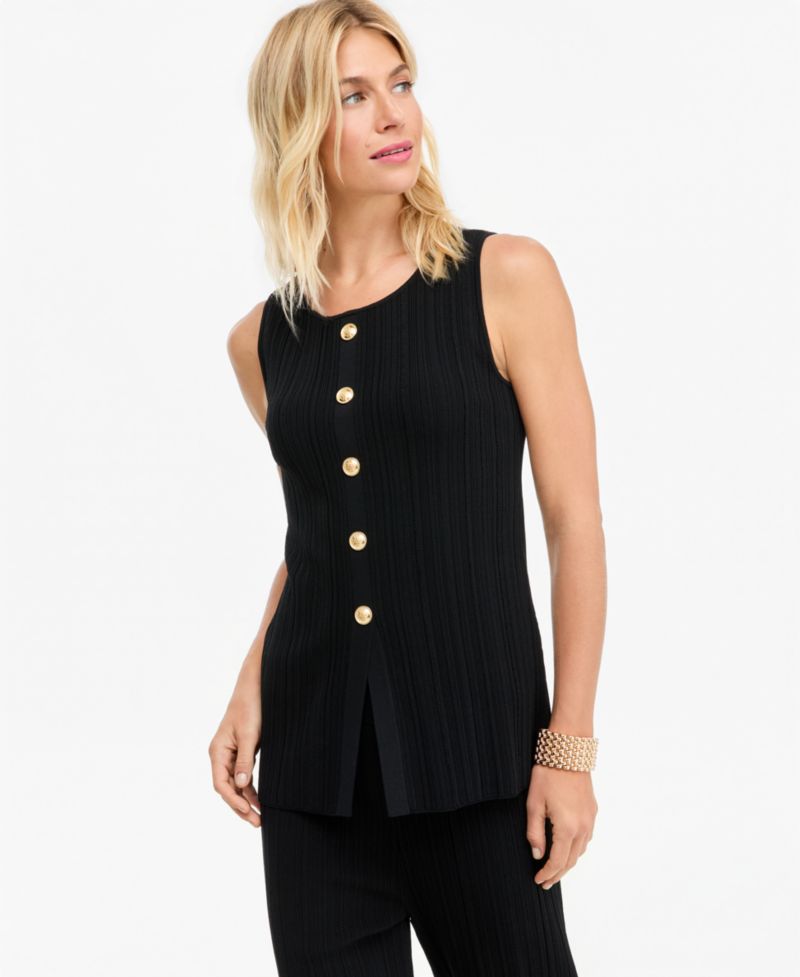 Women's Sleeveless Ribbed Button-Front Sweater