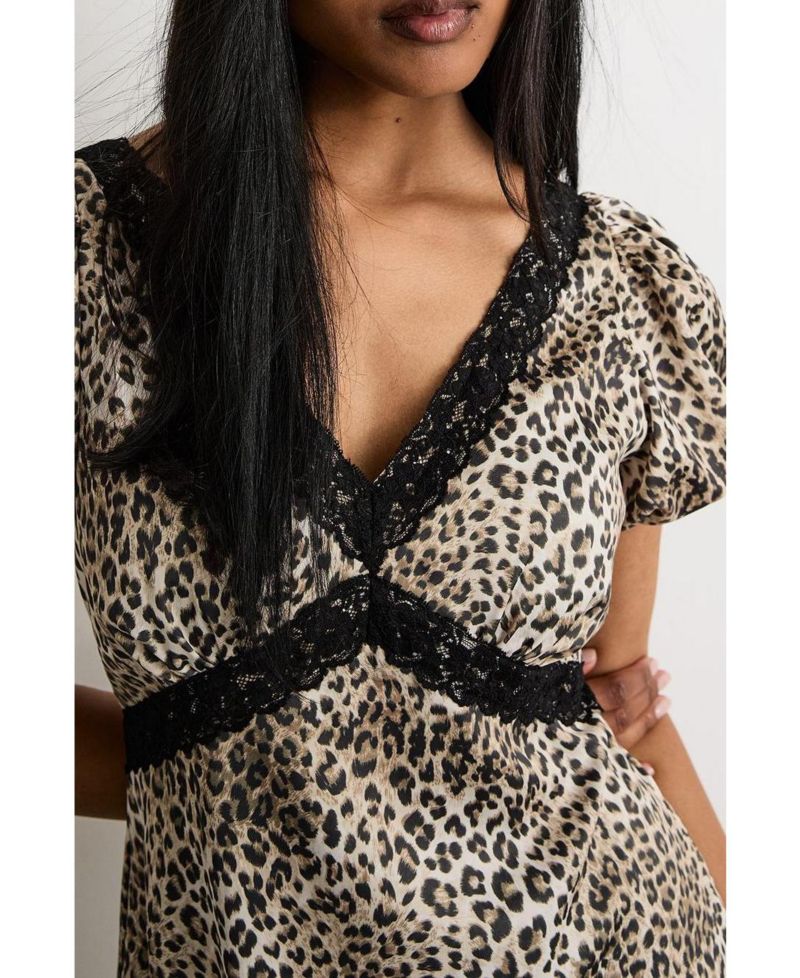 Women's Printed Puff Sleeve Midi Dress