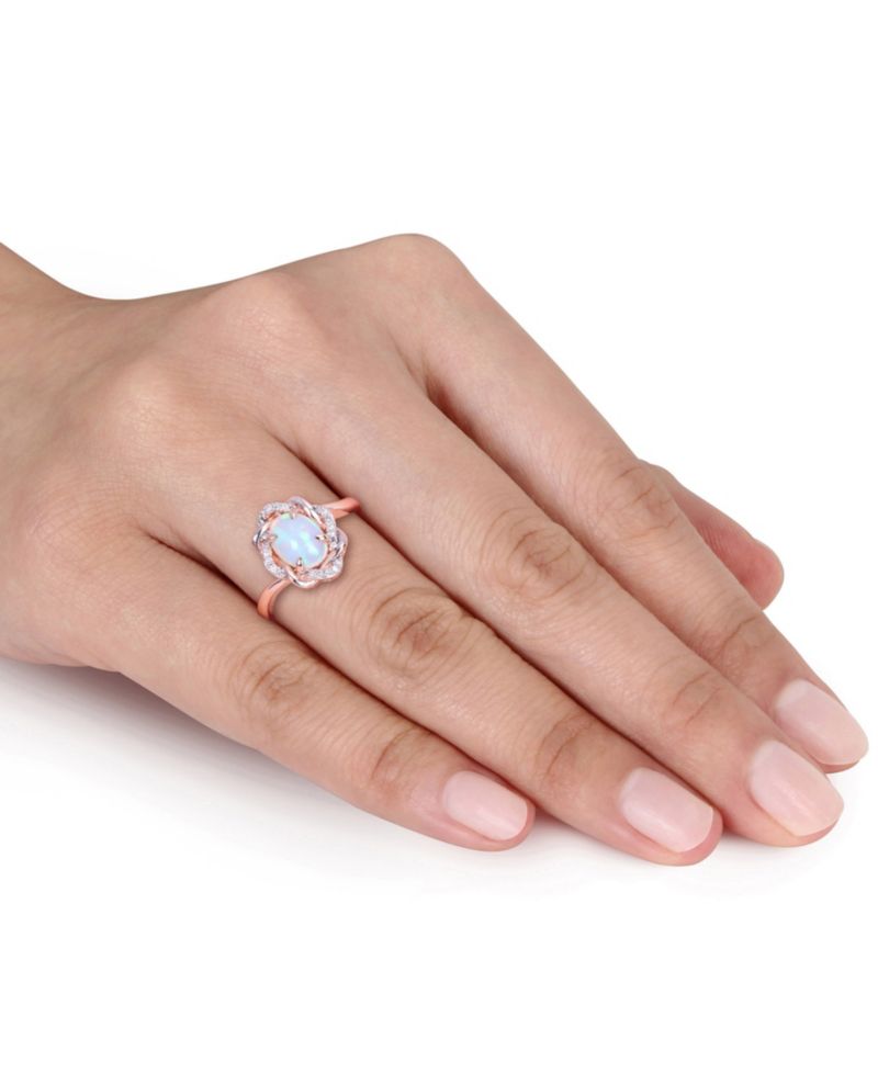 Blue Opal (3/4 ct.t.w.) and Diamond (1/10 ct.t.w.) Interlaced Halo Ring 10k Rose Gold
