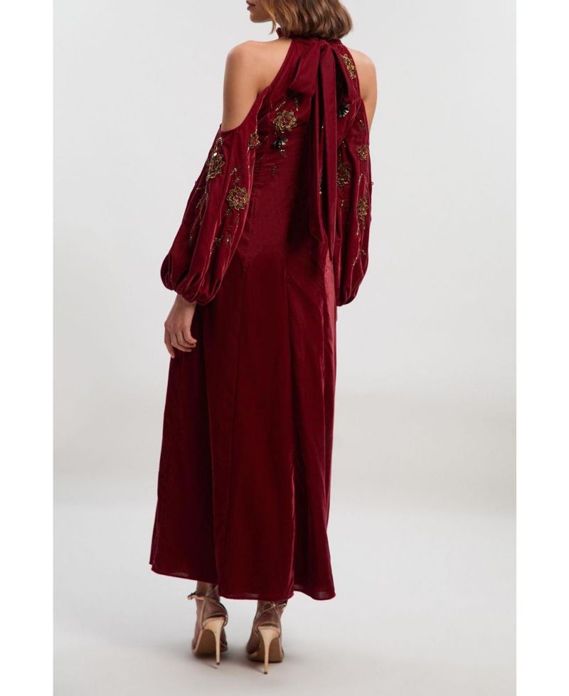 Women's Embroidered High Neck Maxi Dress