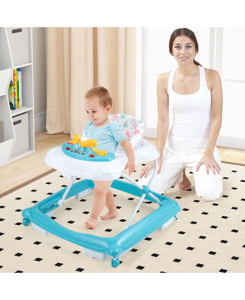 Adjustable Height Baby Walker with Foldable Design and Padded Seat