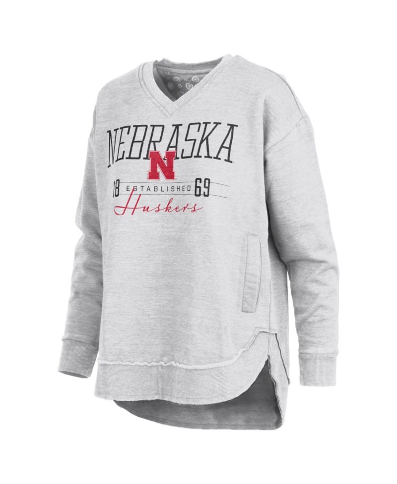 Women's Heather Gray Nebraska Huskers Marcus East Hall Poncho V-Neck Sweatshirt