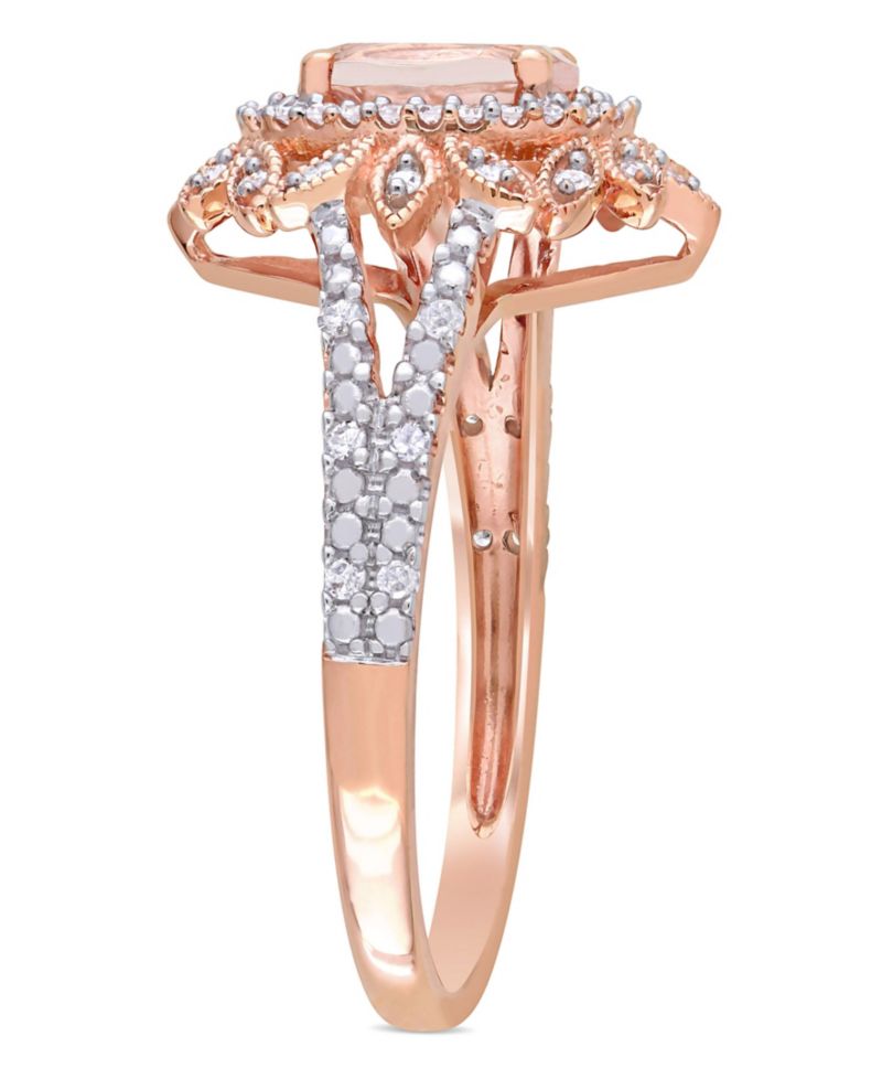 Morganite (3/4 ct. t.w.) and Diamond (1/5 ct. t.w.) Floral Halo Ring in 10k Rose Gold