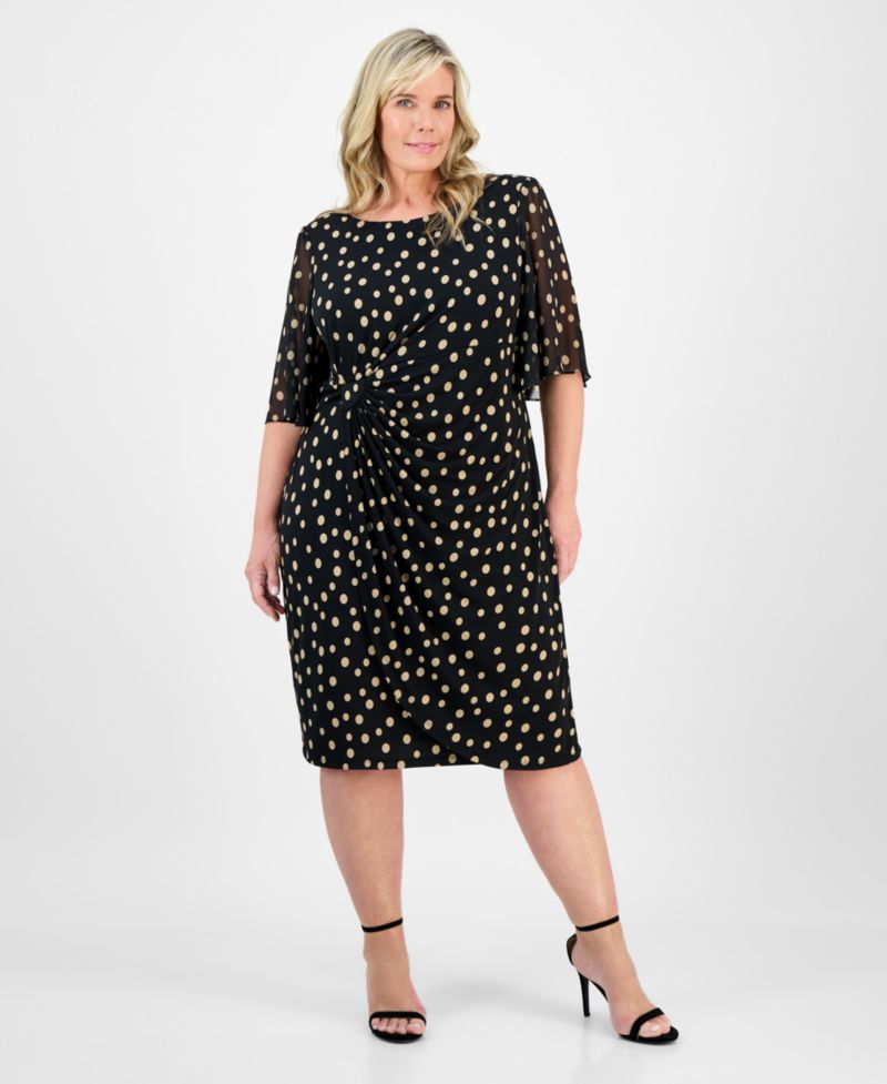 Plus Size Printed Side-Shirred Butterfly-Sleeve Dress