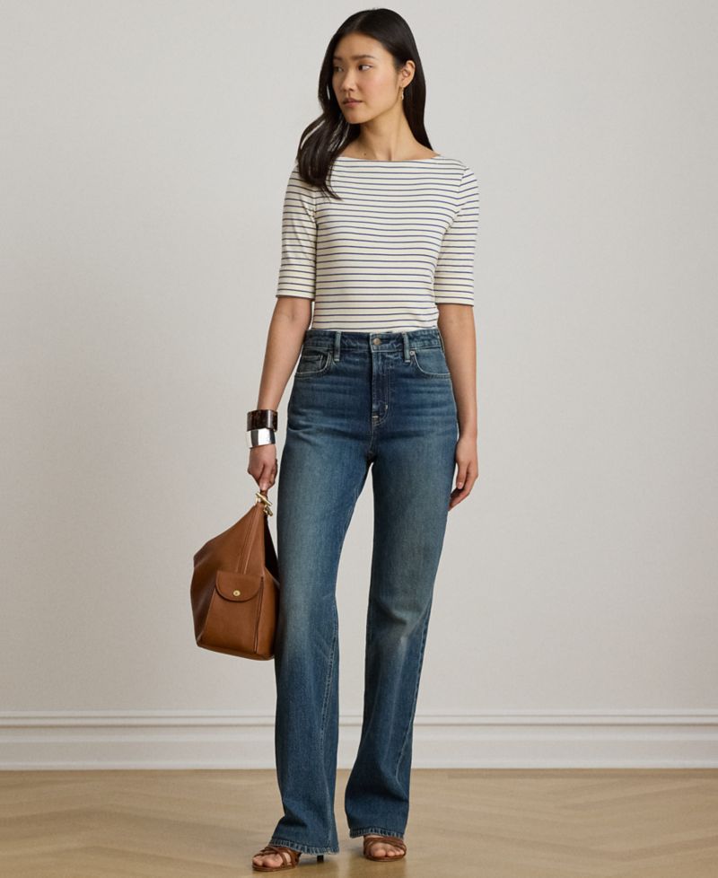 Petite Striped Boat Neck T-Shirt