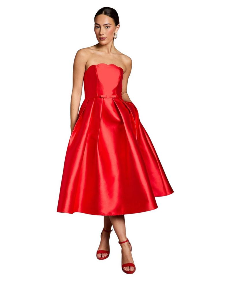 Women's Scalloped Strapless Midi Dress