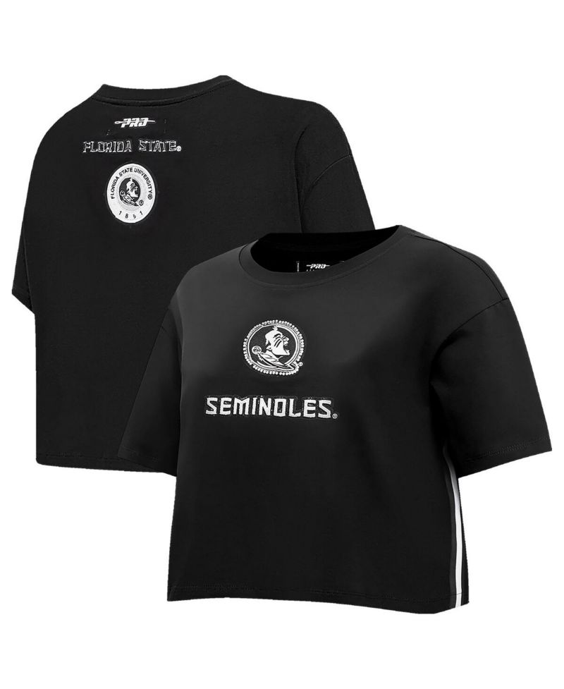 Women's Black Florida State Seminoles Rhinestone Cultivated-Pearl Boxy Cropped T-Shirt