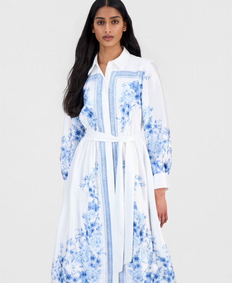 Petite Collared Neck Midi Shirt-Dress