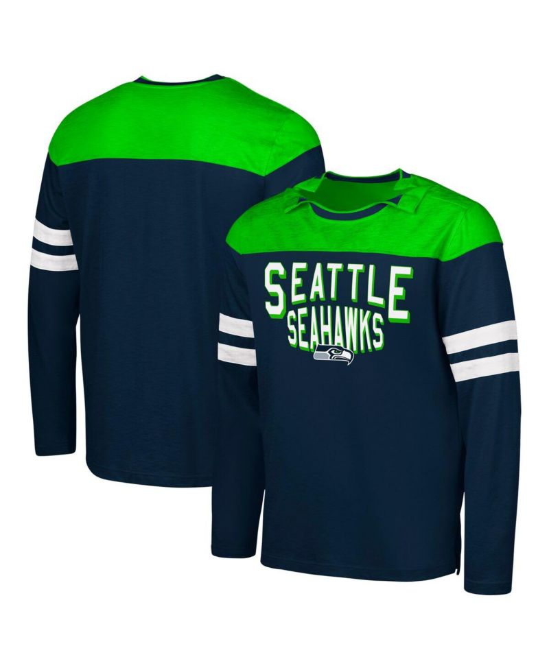 Men's College Navy/Neon Green Seattle Seahawks Adaptive Hail Mary Long Sleeve T-Shirt