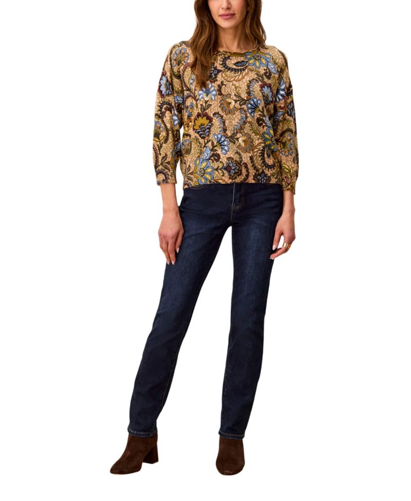 Women's Drop-Shoulder Floral-Print Loose-Fit Crewneck Sweater
