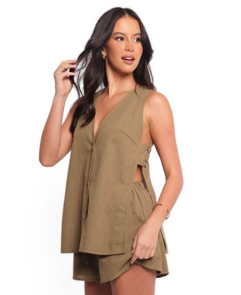 Women's Miller Sleeveless V-Neck Vest Top and Shorts, 2-Piece Set