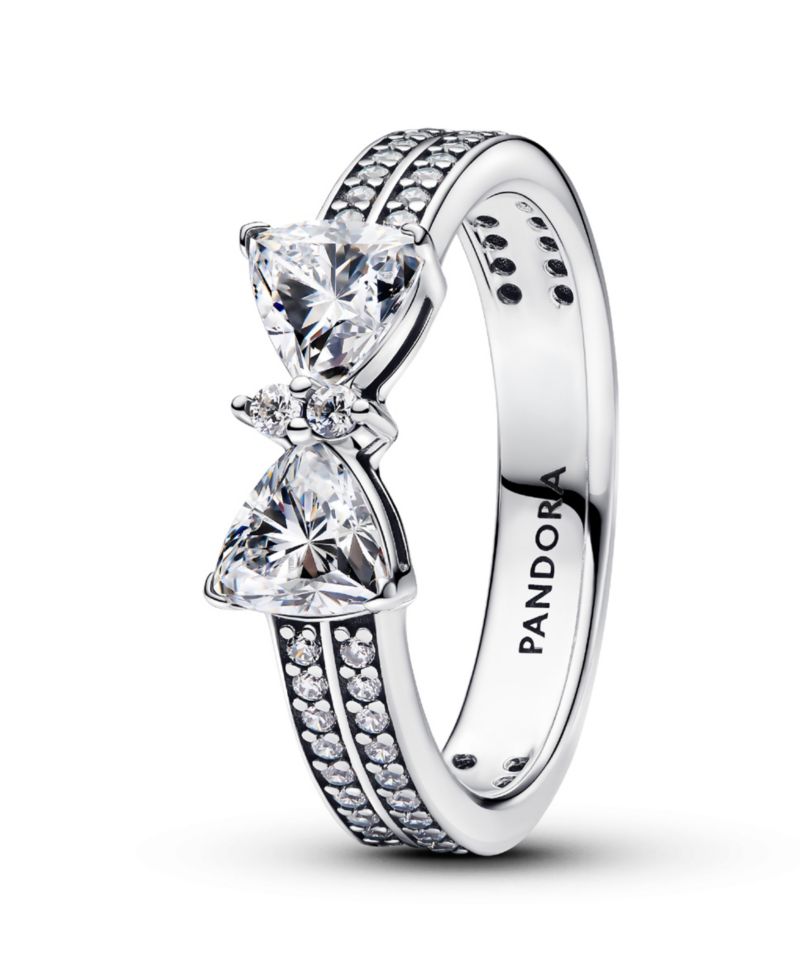 Sterling Silver Sparkling Bow Double-Row Ring