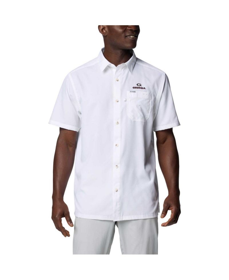 Men's White Georgia Bulldogs PFG Slack Tide Omni-Shade Button-Up Camp Shirt