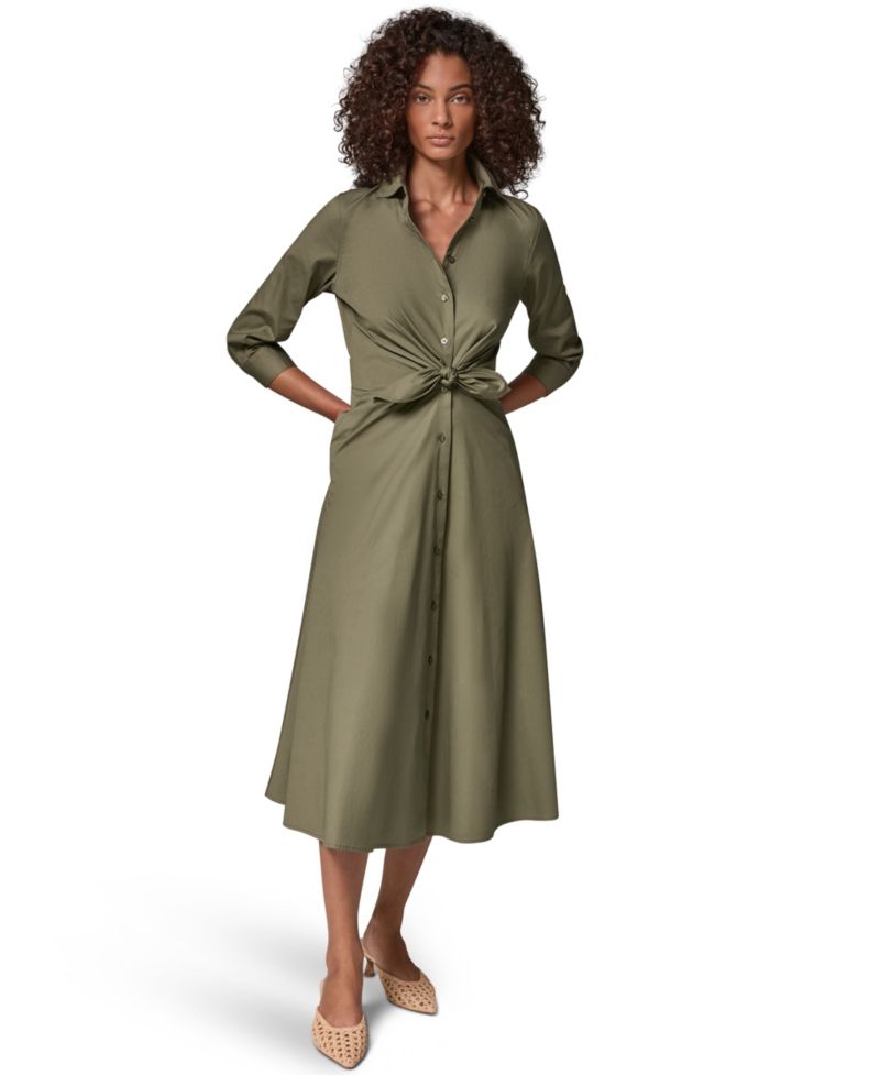 Women's Poplin Fit-and-Flare Midi Shirt Dress