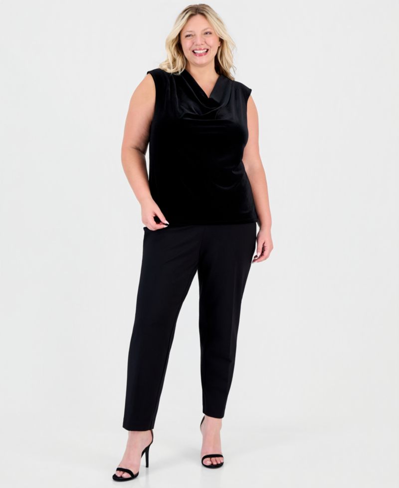 Plus Size Pleated Extended-Shoulder Velvet Blouse