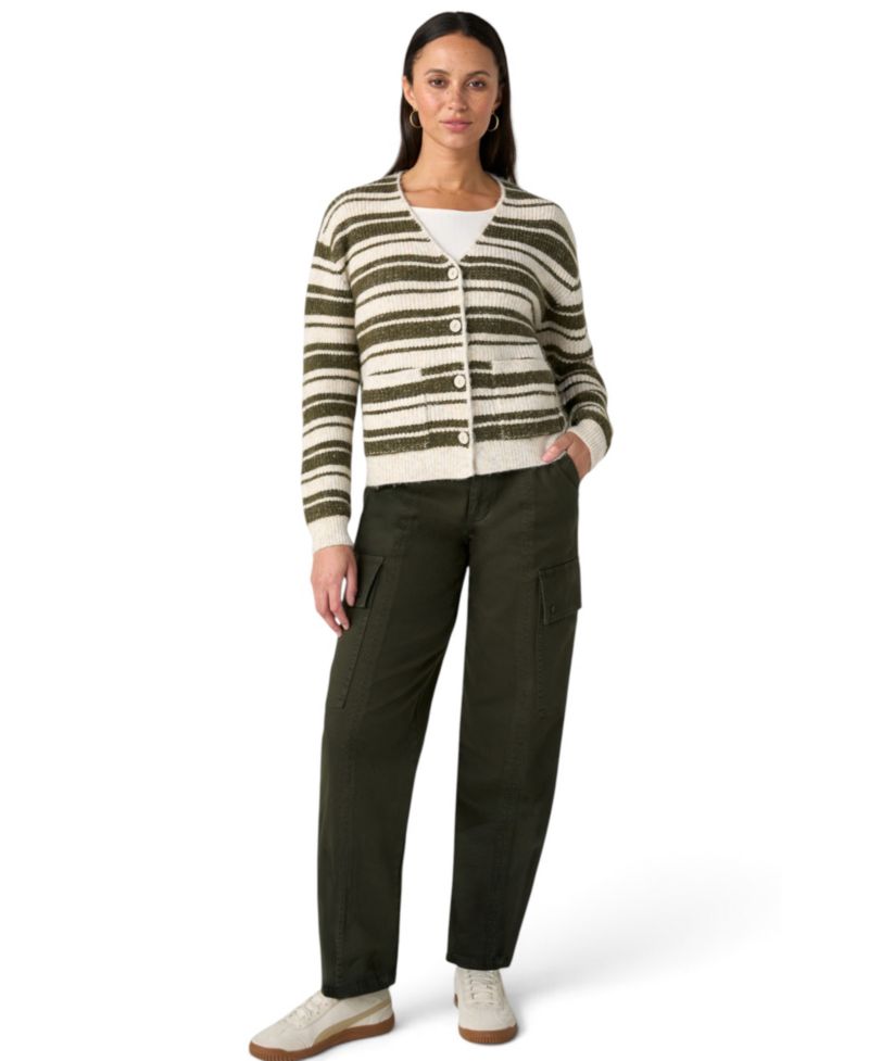 Women's Long-Sleeve V-Neck Striped Cardigan Sweater