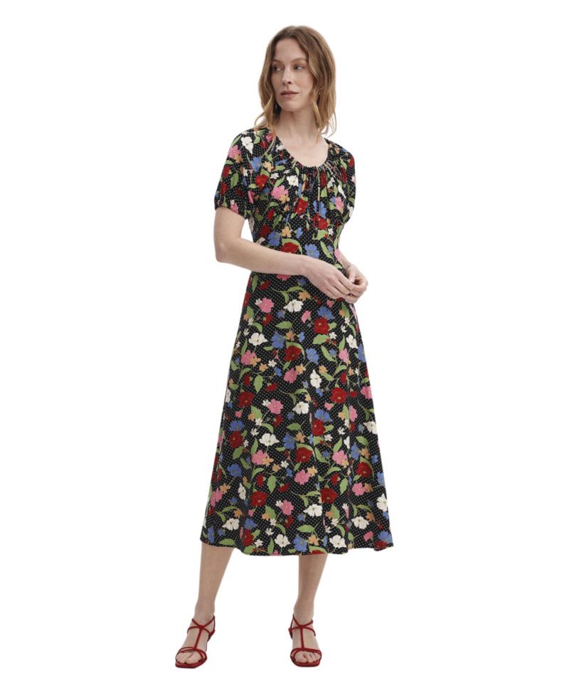 Women's Jada Floral-Print Sweetheart Puff-Sleeve Midi Dress