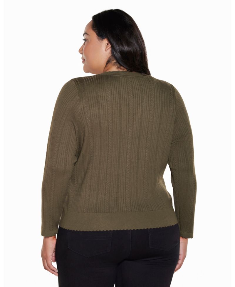 Plus Size Scalloped-Edge V-Neck Button-Front Cardigan Sweater