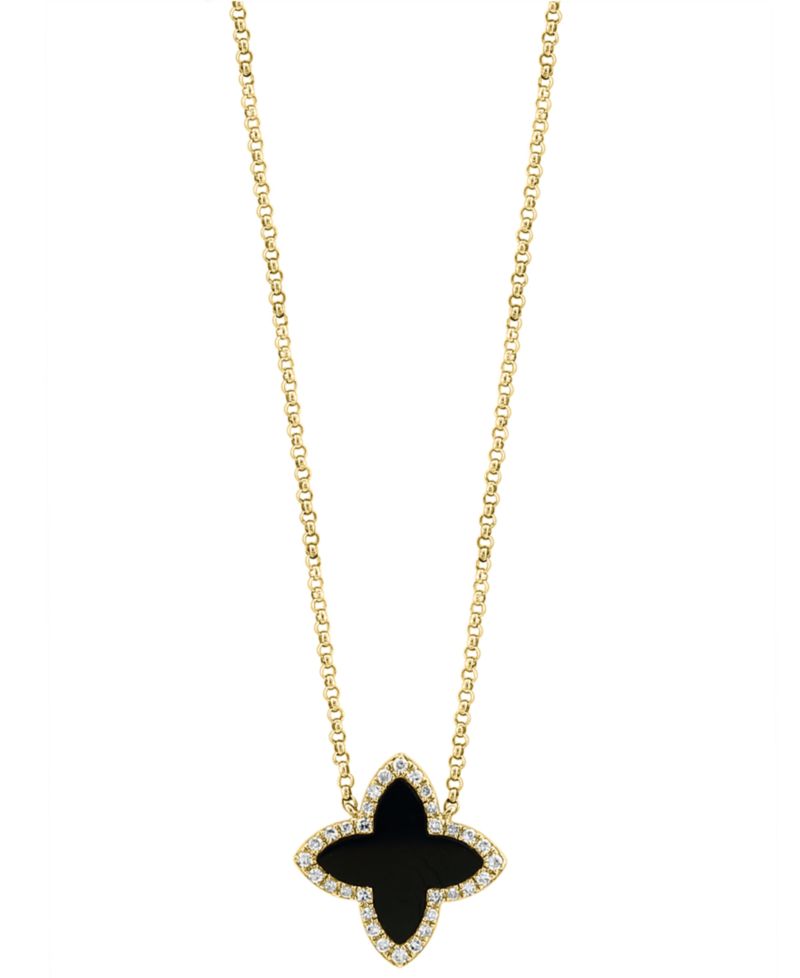 Onyx & Diamond (1/10 ct. t.w.) Pendant Necklace in 14k Yellow Gold