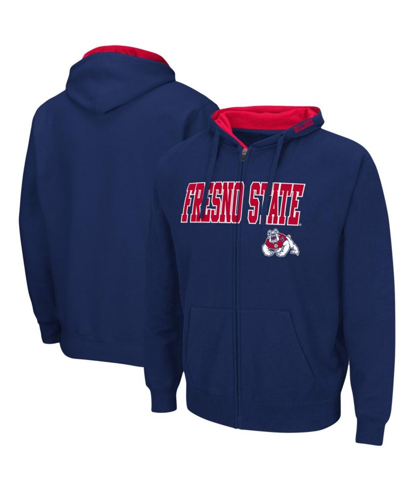 Men's Navy Fresno State Bulldogs Arch & Logo 3.0 Full-Zip Hoodie