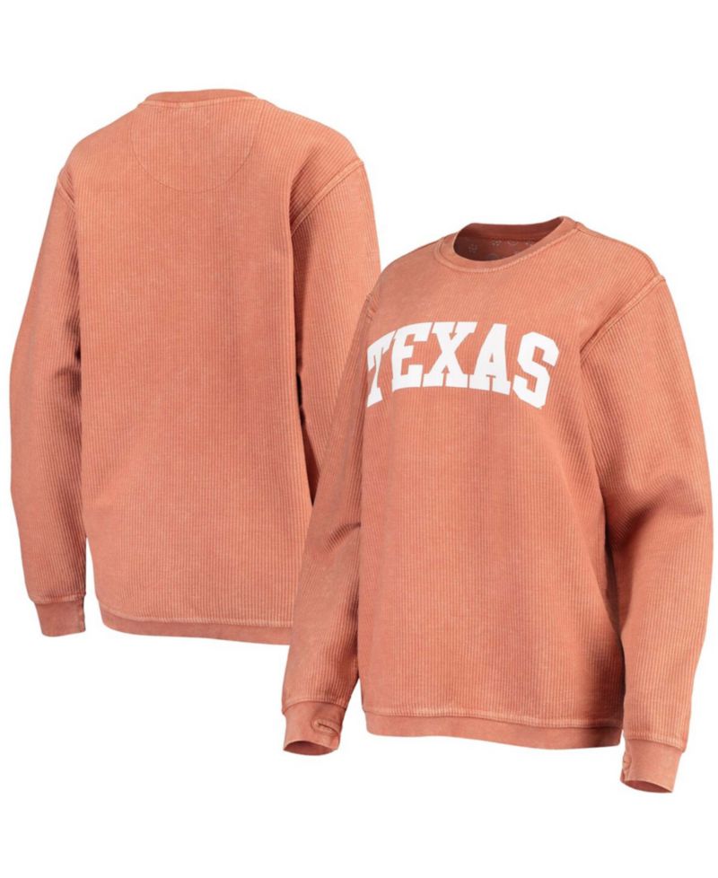 Women's Texas Orange Texas Longhorns Comfy Cord Vintage-Like Wash Basic Arch Pullover Sweatshirt